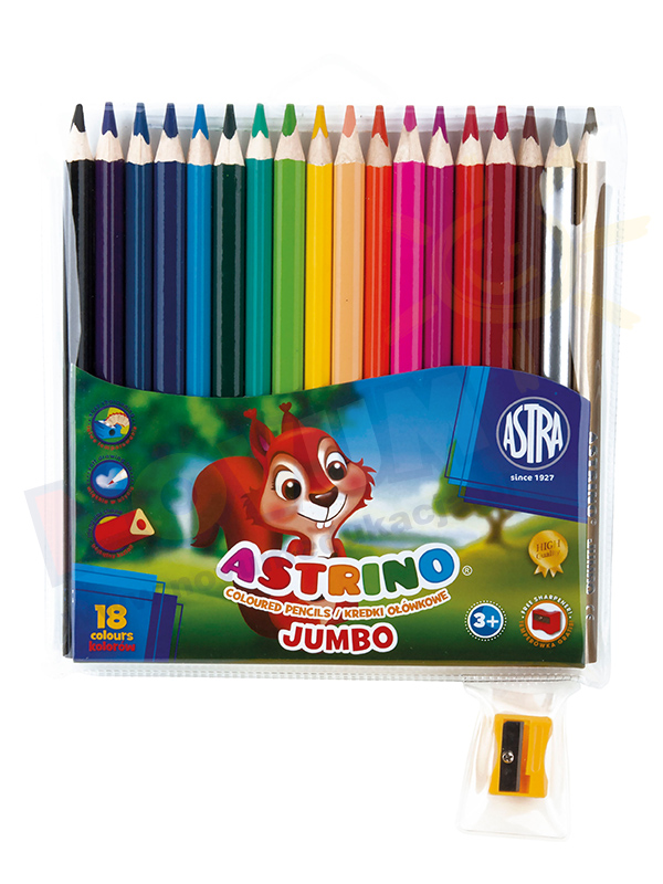 Novum Kredki ołówkowe Astrino trójkątne - 18 kolorów + temperówka GRATIS