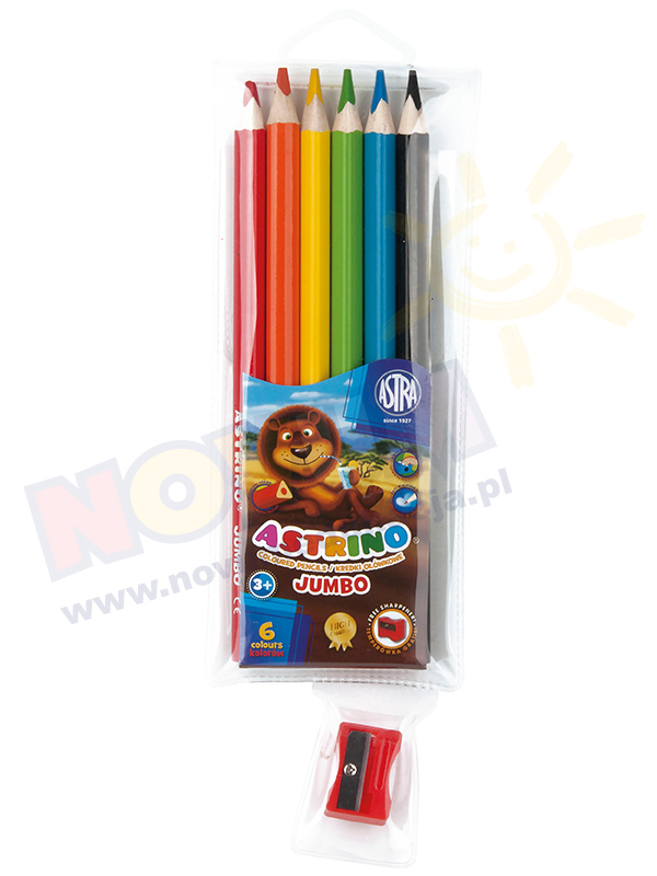 Novum Kredki ołówkowe Astrio trójkątne - 6 kolorów + temperówka GRATIS